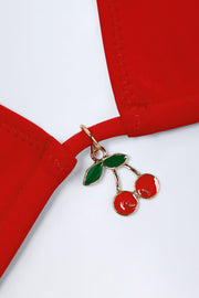 Oh Polly Canggu Triangle Haut Bikini Rouge Feu Bretelles Réglables
