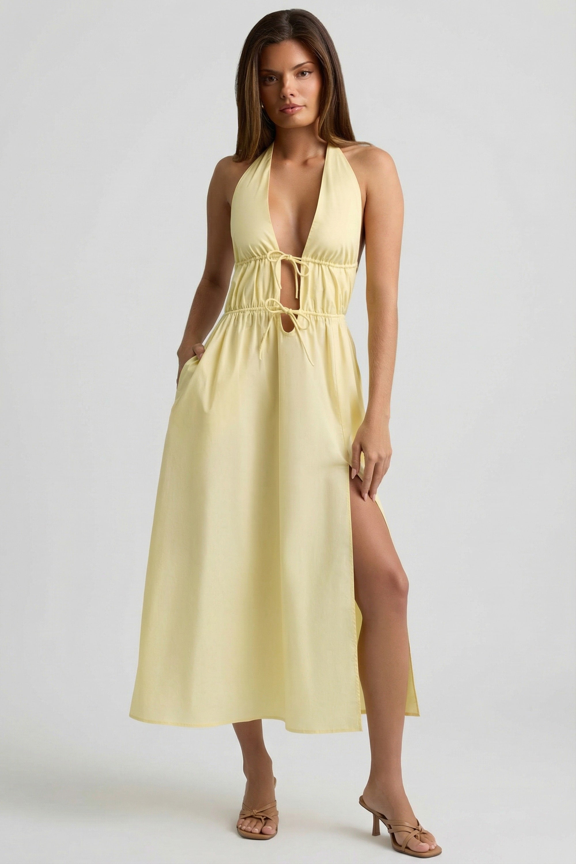 Oh Polly Aeris robe midaxi dos nu jaune citron coton
