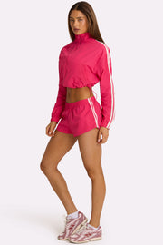 Oh Polly Woven Zip-Up Track Jacket veste rose cropped