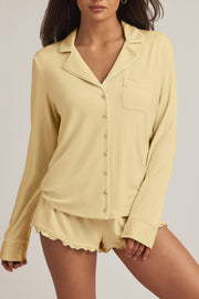 Oh Polly Mirae Haut Pyjama Modal Jaune Pastel Manches Longues
