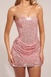 Oh Polly Mellie mini robe bustier rose blush sequins