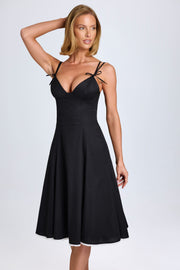 Oh Polly Mallory robe midi noire à nœuds coton