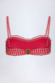 Oh Polly Portbou haut bikini bandeau vichy rouge à volants