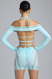 Oh Polly Pixie Boléro Shrug Court Bleu Glace Strass Taille Unique