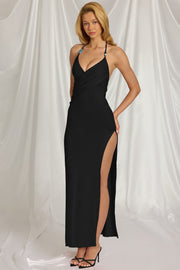 Oh Polly Indi robe maxi noire licou fendue jersey
