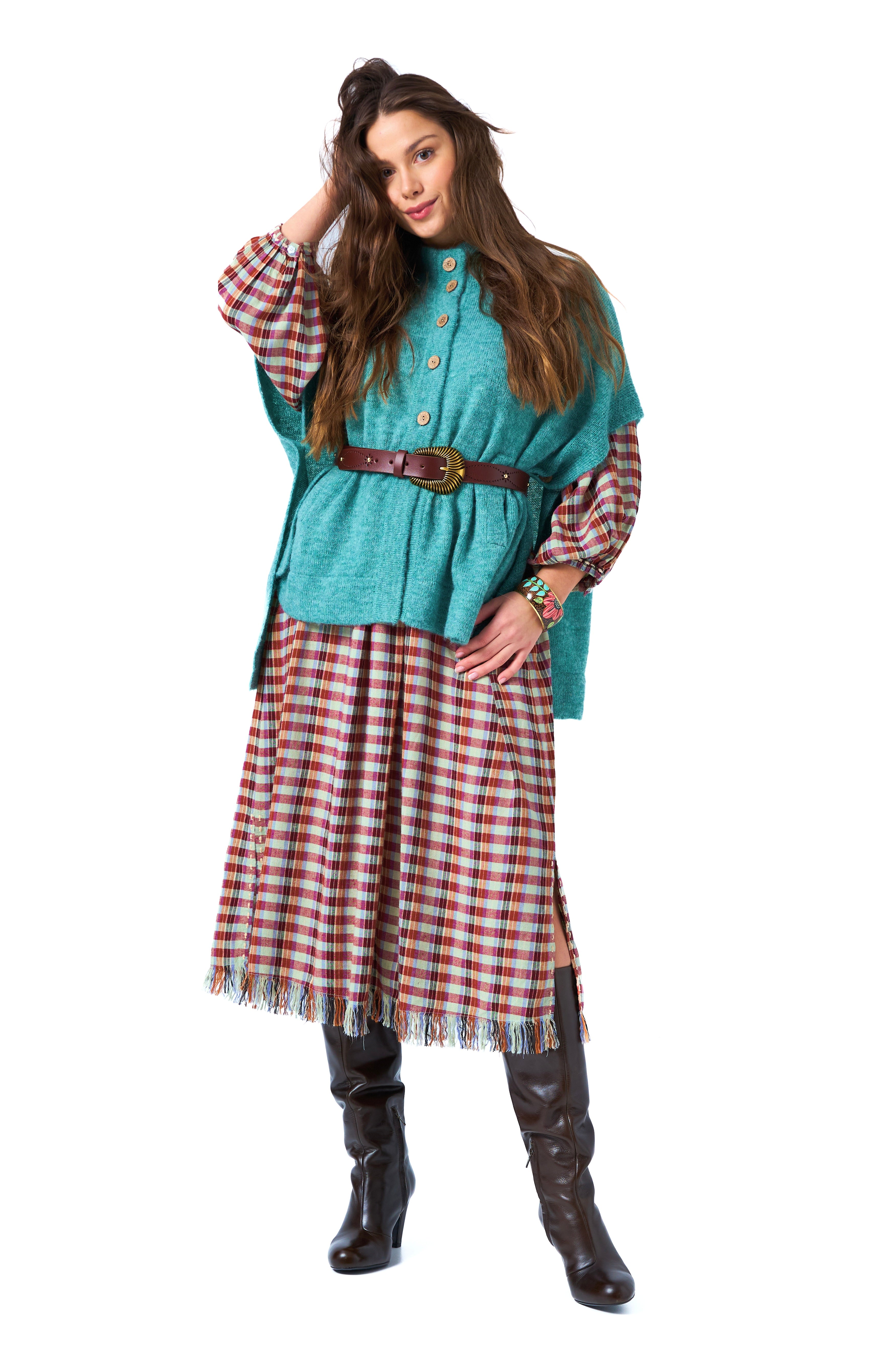 Chicosoleil Achill poncho maille vert turquoise mohair