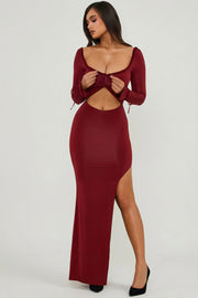 Oh Polly 10935 robe maxi rouge découpe volants