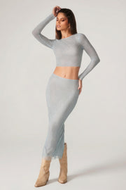 Oh Polly Embellished Top Strass Manches Longues Aqua