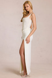 Oh Polly Zalia robe maxi dentelle perle corset fente