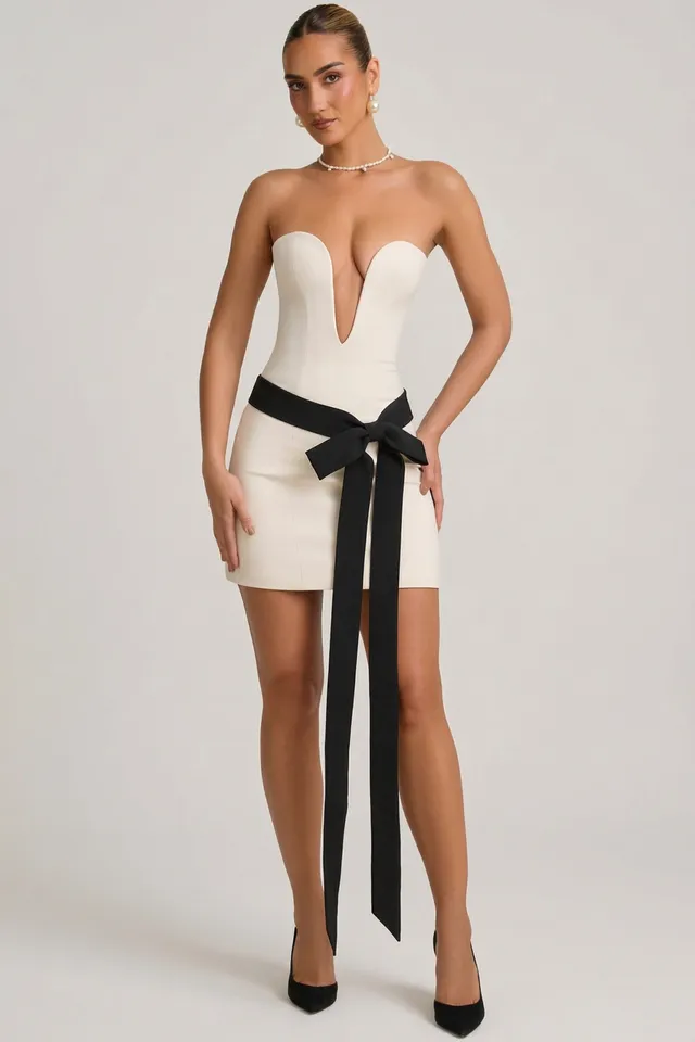 Oh Polly Neva mini robe bustier ivoire ceinture nœud
