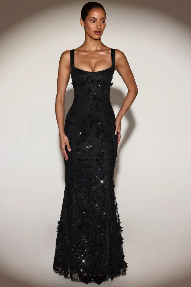 Oh Polly Embellished Vasanta robe corset noire sequins