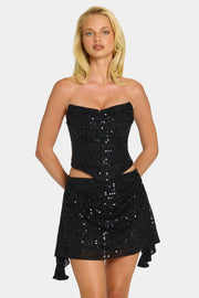 Oh Polly Embellished top corset drapé noir sequins