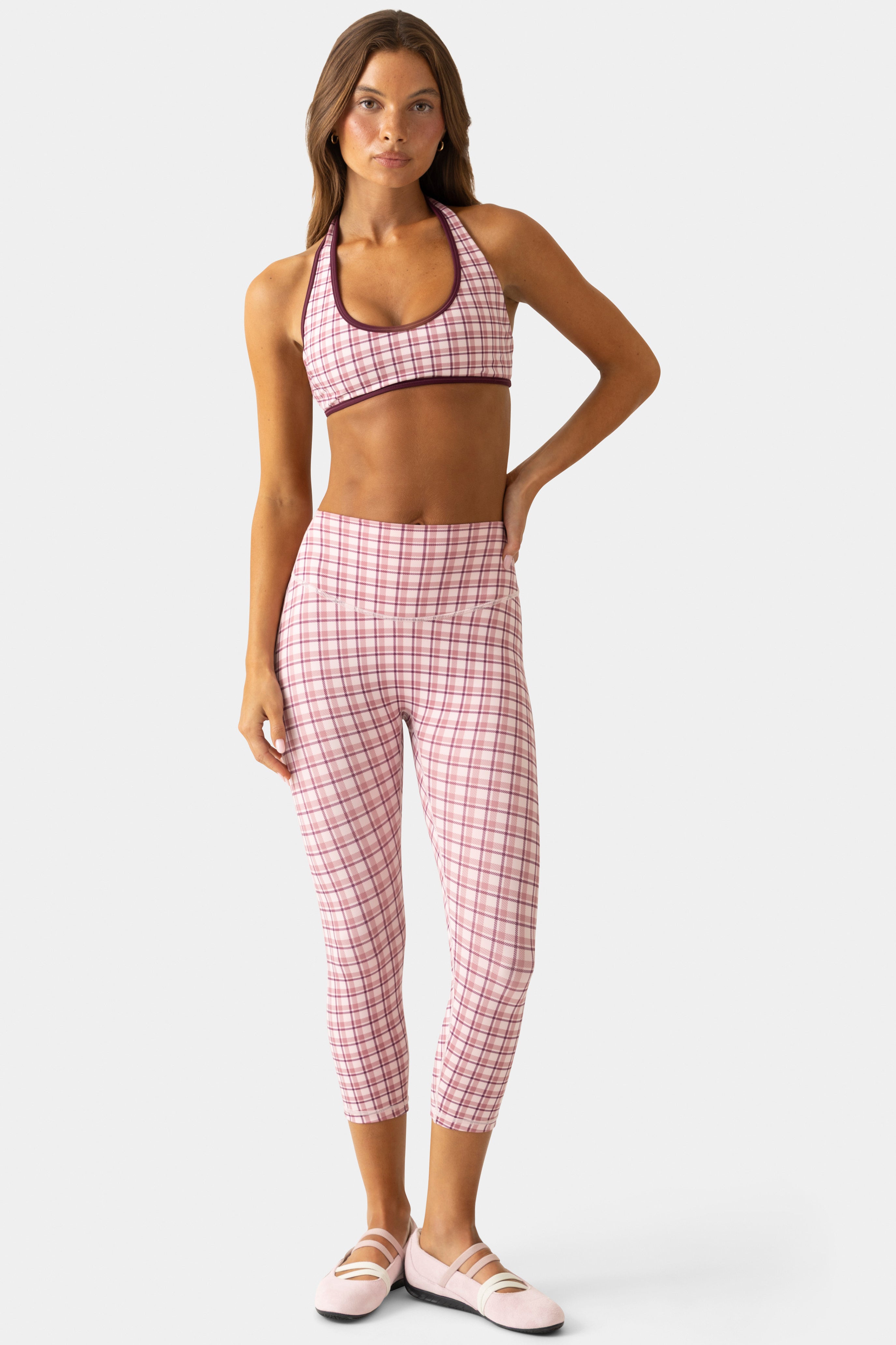 Oh Polly Bo+Tee Legging Corsaire Berry Plaid - Taille haute