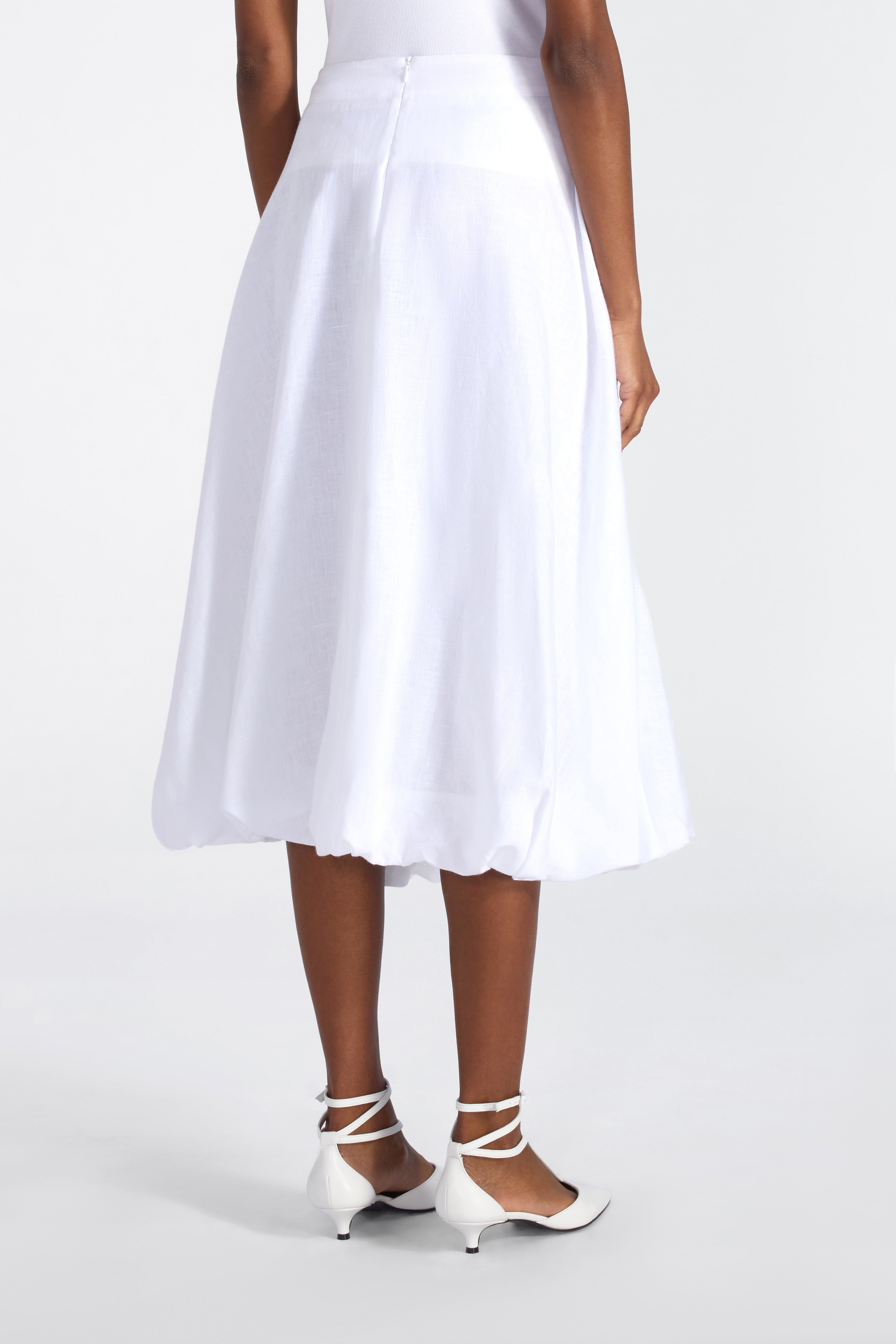 Liviana Conti Sabina jupe ballon blanche lin-cashmere plis