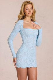 Oh Polly Darla 15400 mini robe dentelle bleu ciel manches longues