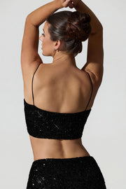 Oh Polly Embellished Ariana 12369 crop top noir sequins