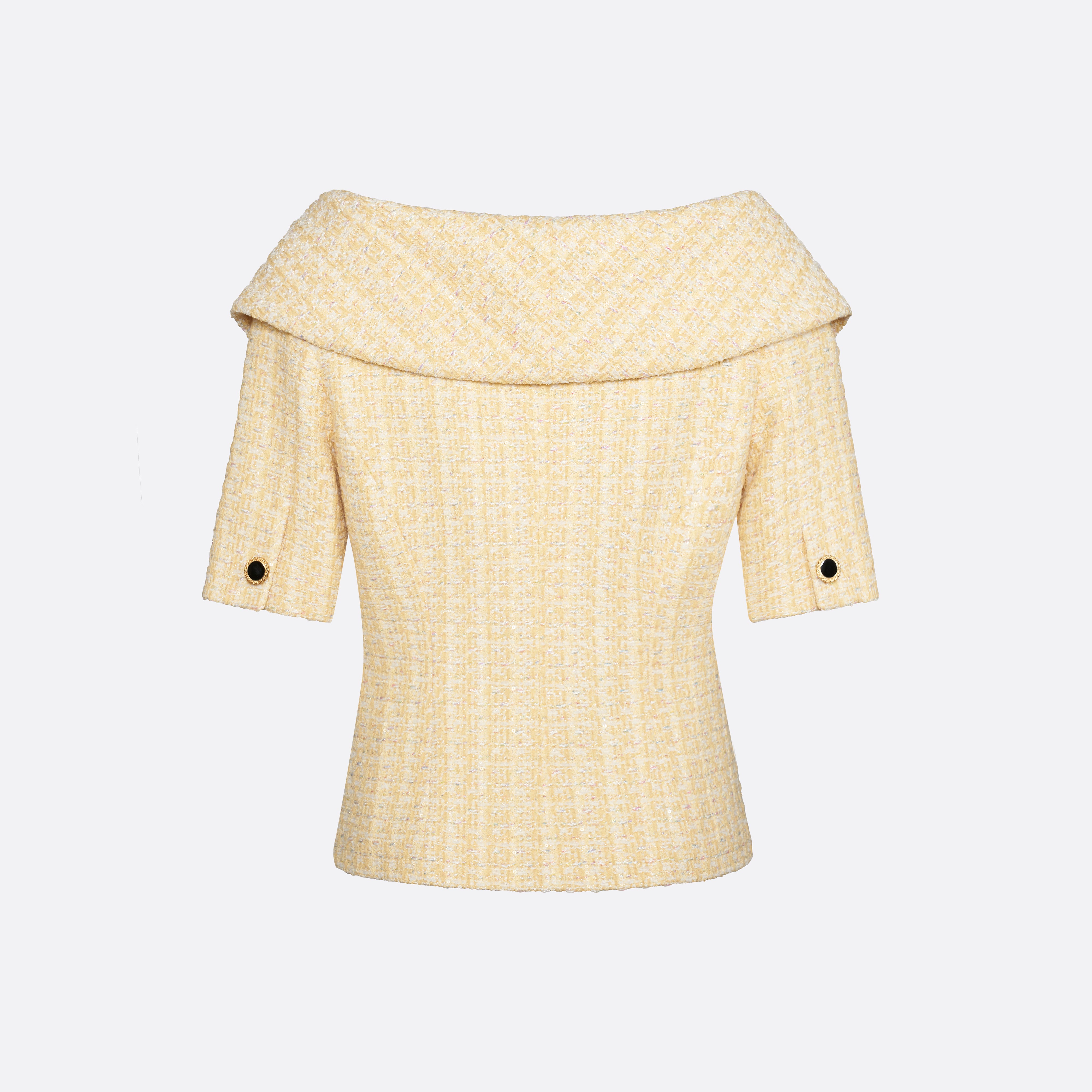 Alessandra Rich veste tweed sequins jaune épaules dénudées 38
