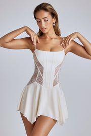 Oh Polly Anniken Mini Robe Ivoire Dentelle Satin