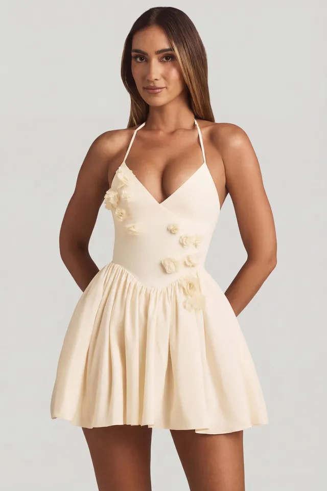 Oh Polly August mini robe corset ivoire fleurs licou