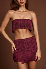 Oh Polly Bruma Top Bandeau Franges Rouge Bordeaux Vin