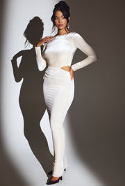 Oh Polly Ginevra robe maxi velours ivoire manches longues