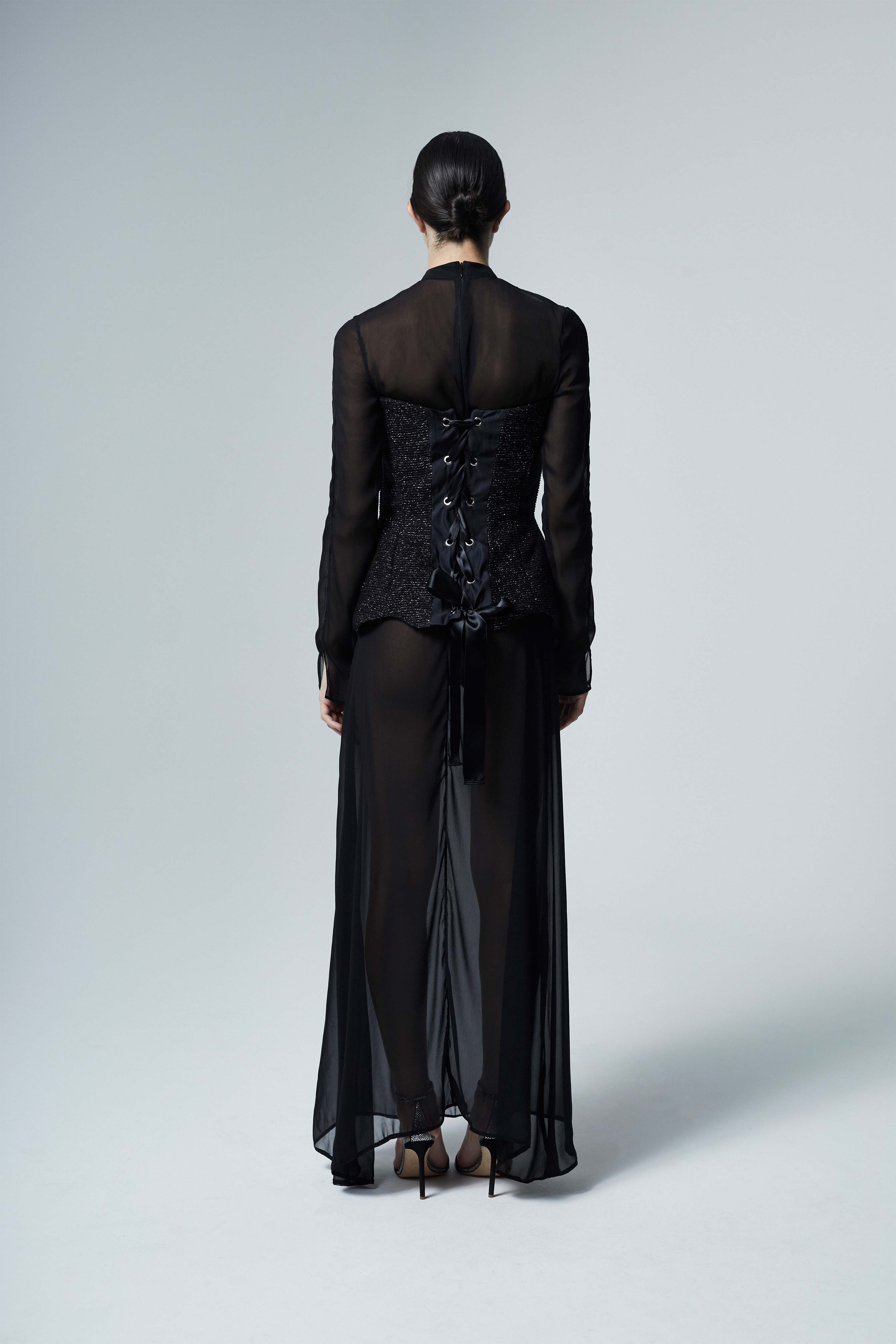 The Ethiquette Celeste bustier tweed laçage long
