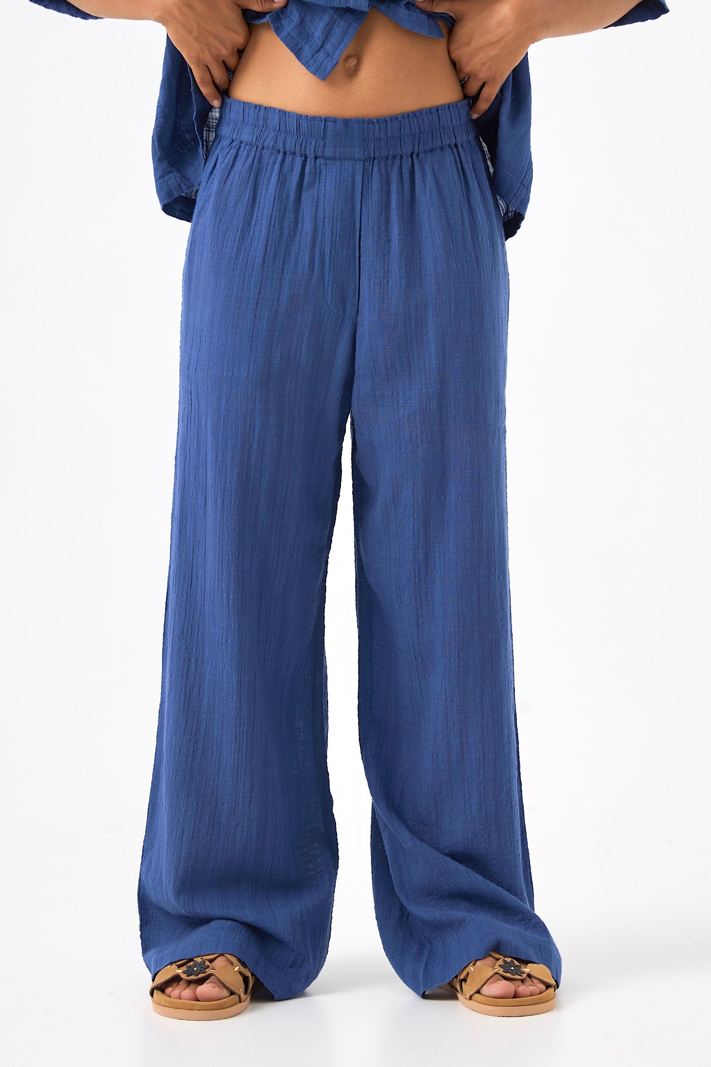 Chicosoleil Curtis pantalon large bleu drône coton