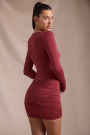 Oh Polly Eilise Robe mini manches longues rouge brique