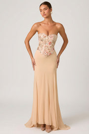 Oh Polly Embellished Lysana robe bustier Floral Beige
