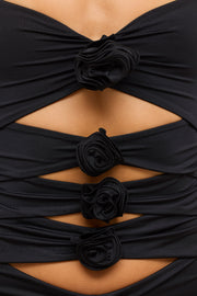 Oh Polly Aniela mini robe noire jersey découpée roses