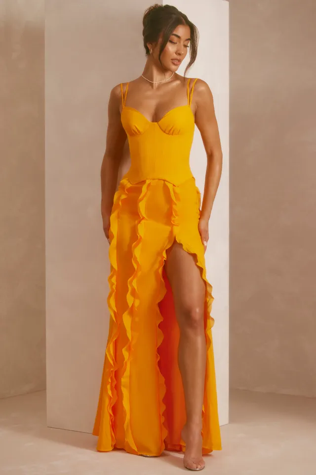 Oh Polly Perrine 6917 robe maxi tangerine corset satin