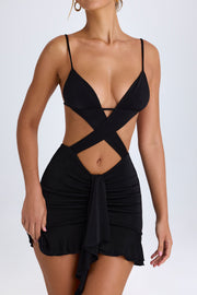 Oh Polly Cerai Robe Mini Noire À Volants Découpée