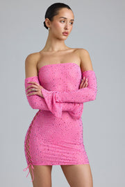 Oh Polly Embellished Jade 8332 robe mini rose bonbon strass