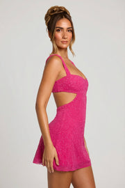 Oh Polly Emilion 7424 mini robe fuchsia perlée dos nu