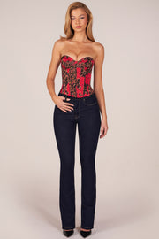 Oh Polly Top bustier corset satin léopard rose laçage