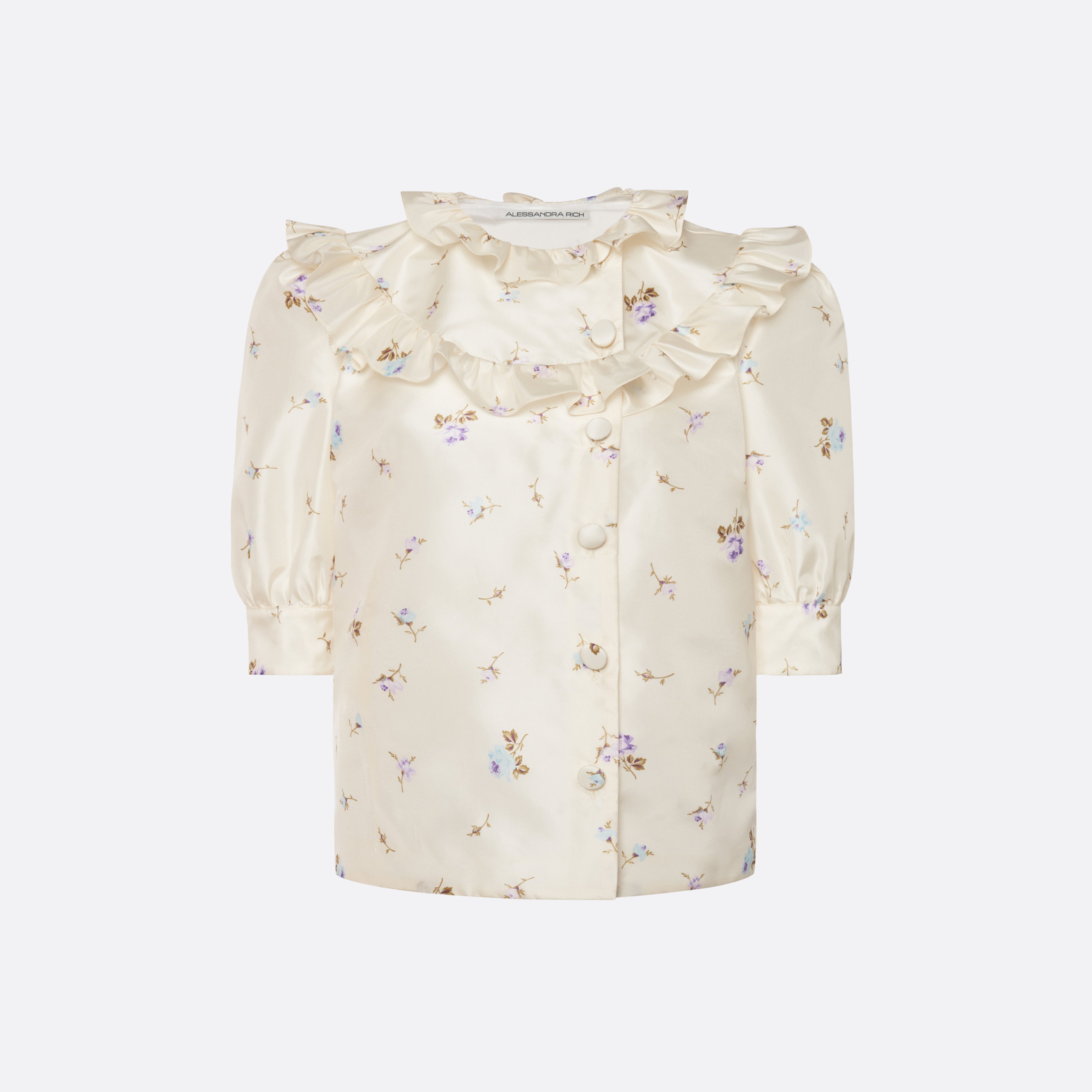 Alessandra Rich Blouse soie taffetas fleurie blanc multi