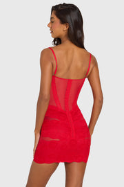 Oh Polly Dresses Evadne Mini Robe Dentelle Rouge Cerise