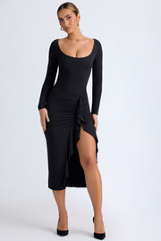 Oh Polly Tarai 12893 robe midaxi noire modal volants
