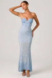 Oh Polly Vesna robe longue bleu ciel sequins sirène