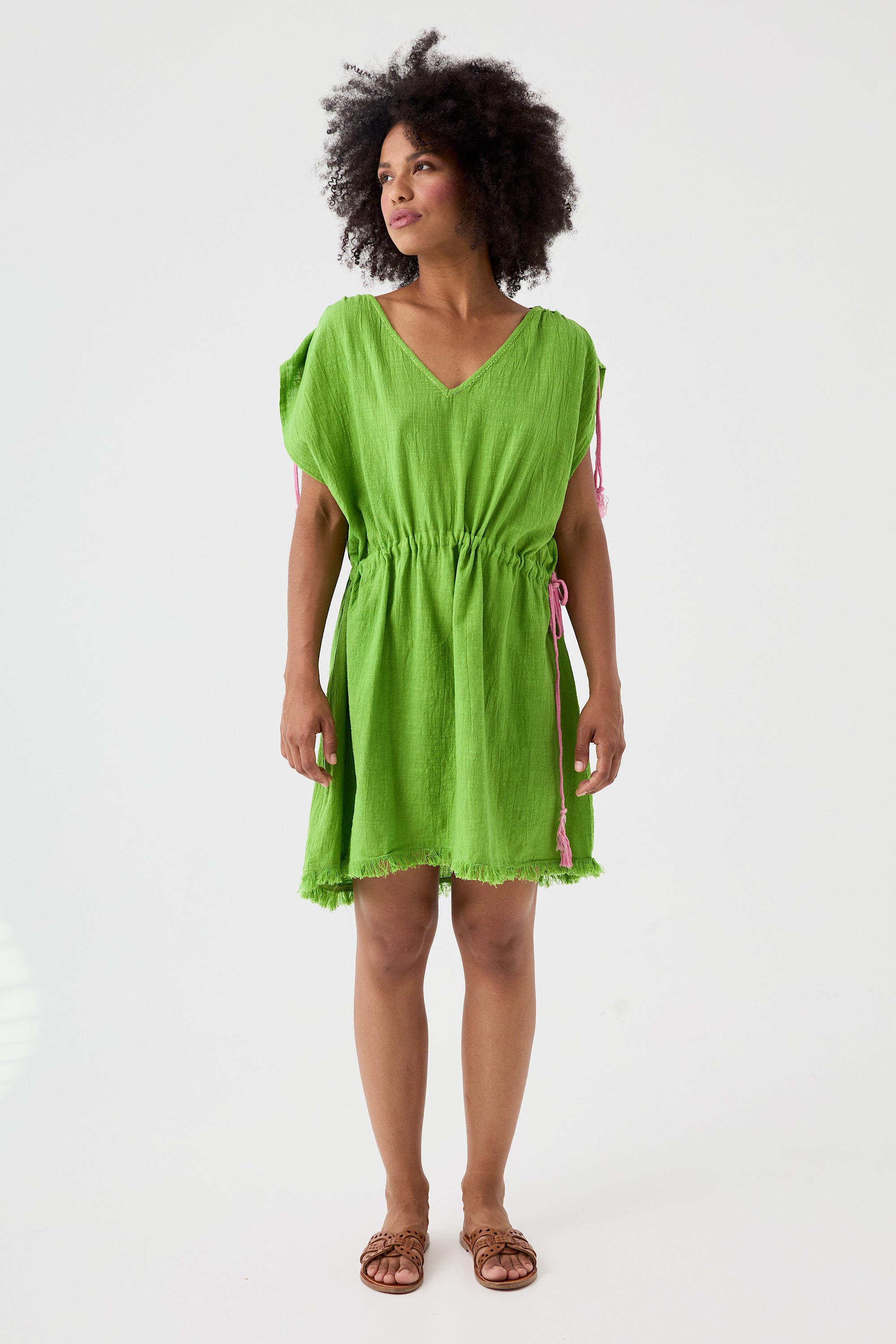 Chicosoleil Robe Callie vert péridot courte coton
