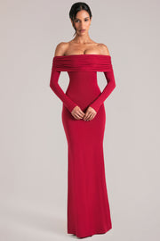 Oh Polly 15984 robe maxi rouge cerise épaules nues
