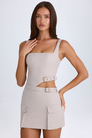 Oh Polly Acadia mini robe taupe ceinture découpée