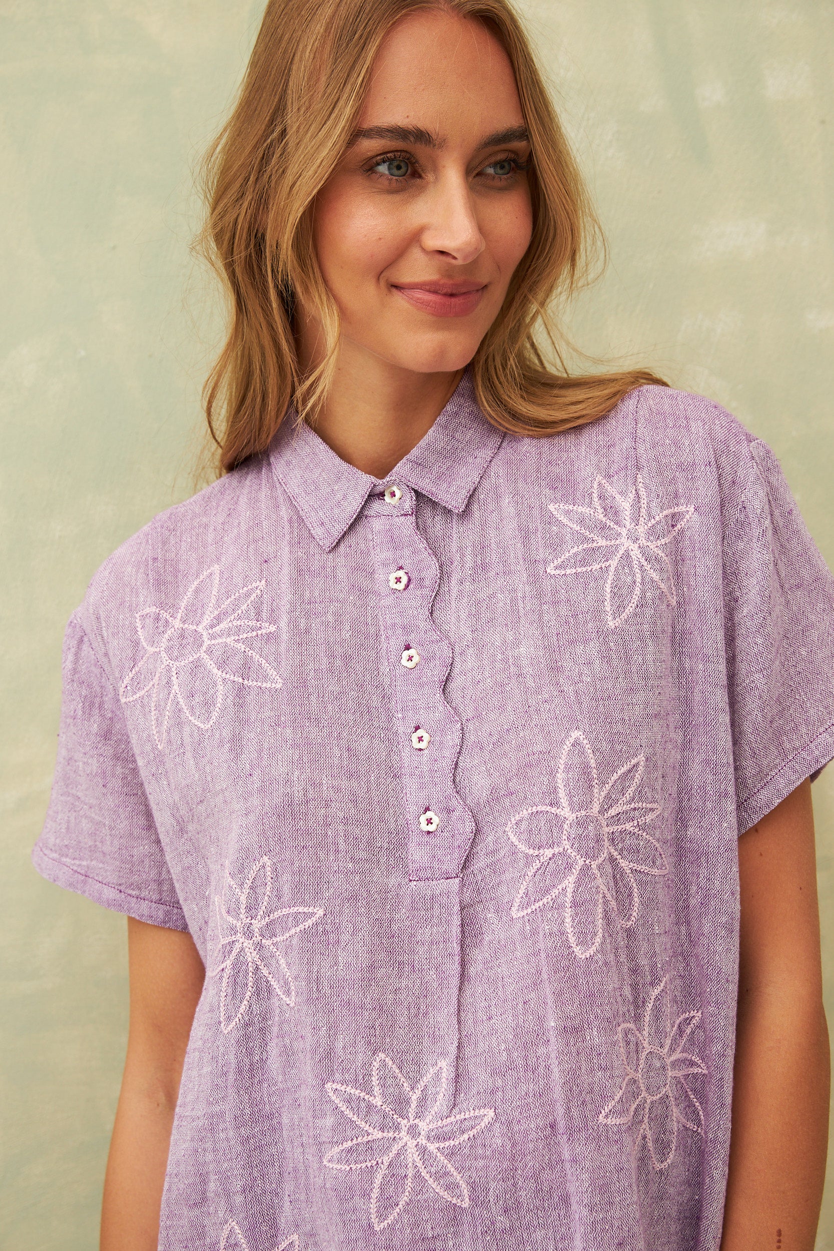 Chicosoleil Tops Top Missy violet brodé coton S