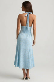 Oh Polly Elonia 14382 robe midaxi fleurie bleue dos nu