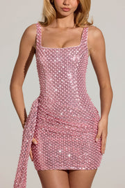 Oh Polly Nolae Robe Mini Sequins Rose Col Carré