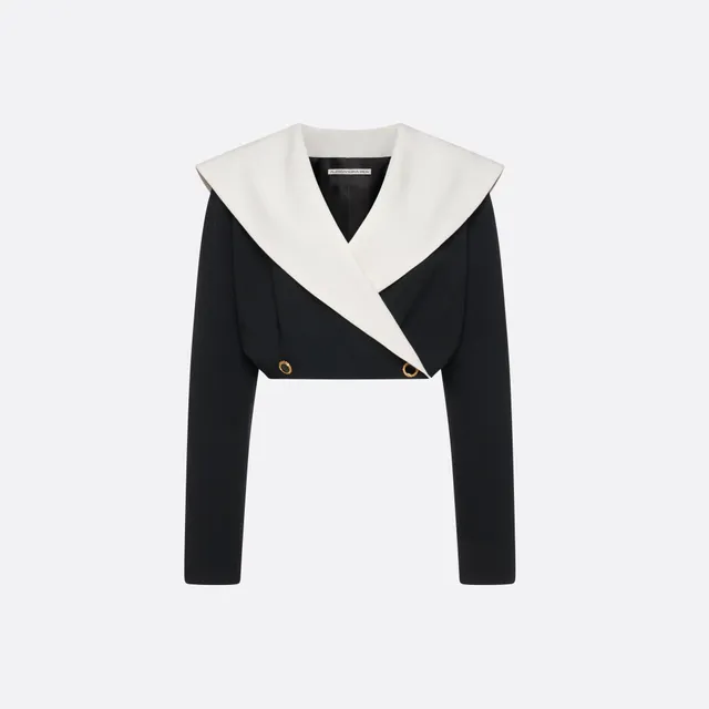 Alessandra Rich Wool Crêpe Cropped Jacket veste noire laine