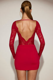 Oh Polly Eirlys robe mini dentelle rouge col bateau
