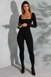 Oh Polly Delanie 3835 combinaison col carré noire bodycon