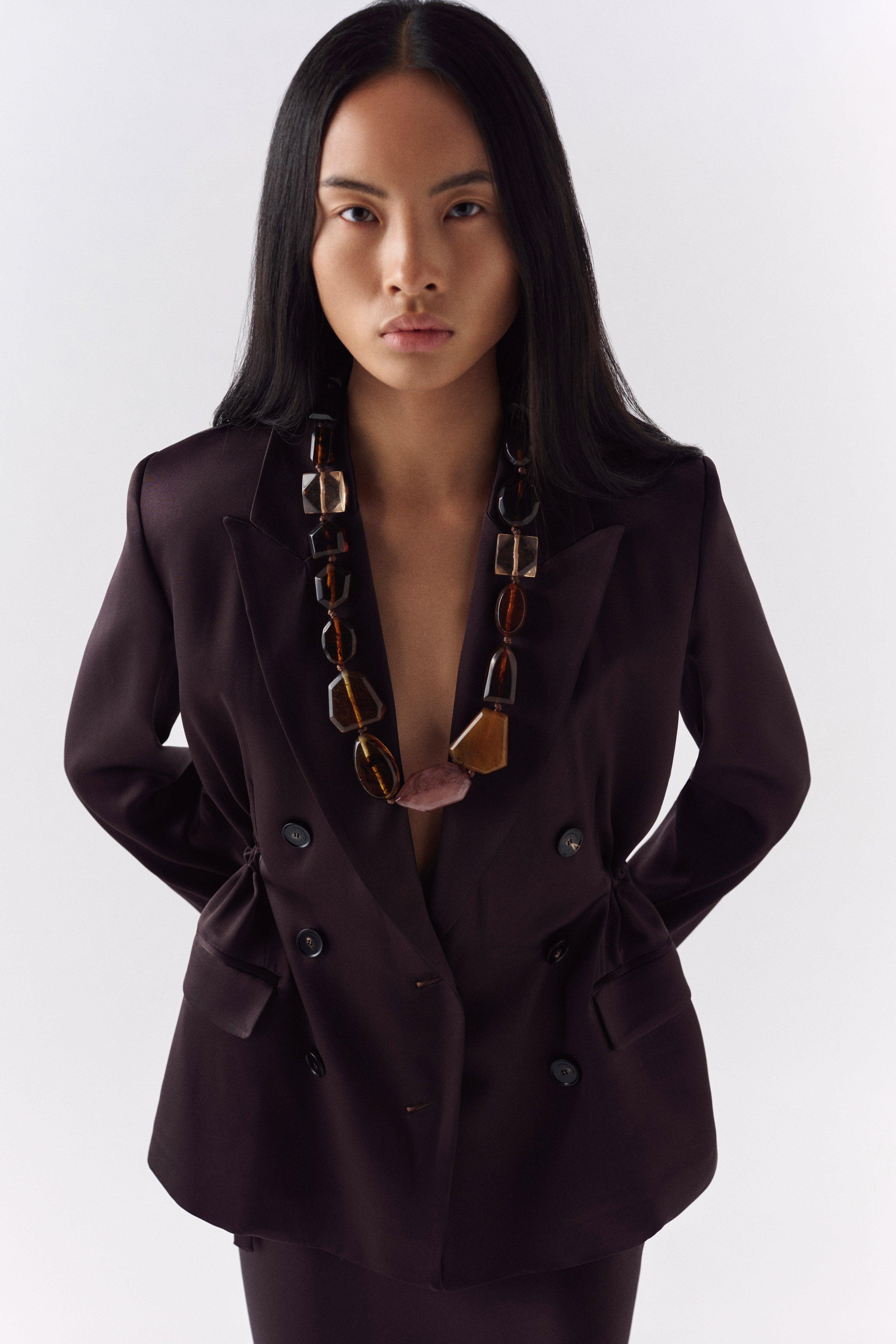 Liviana Conti Farrell blazer satin alabastro double boutonnage