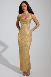 Oh Polly Embellished Constance 7589A maxi robe dorée sequins